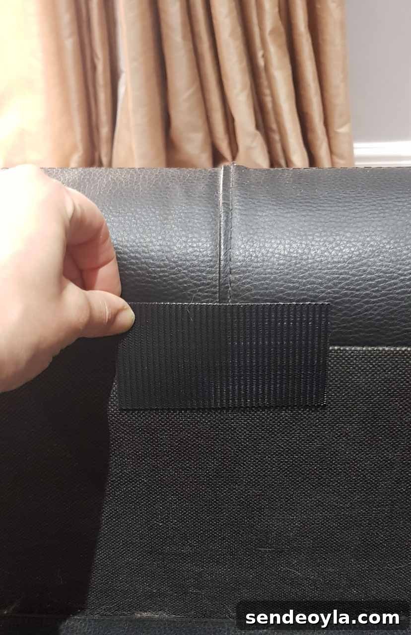 Stop Sofa Cushions Sliding with Velcro Tape 7 velcro hook strap attached to sofa