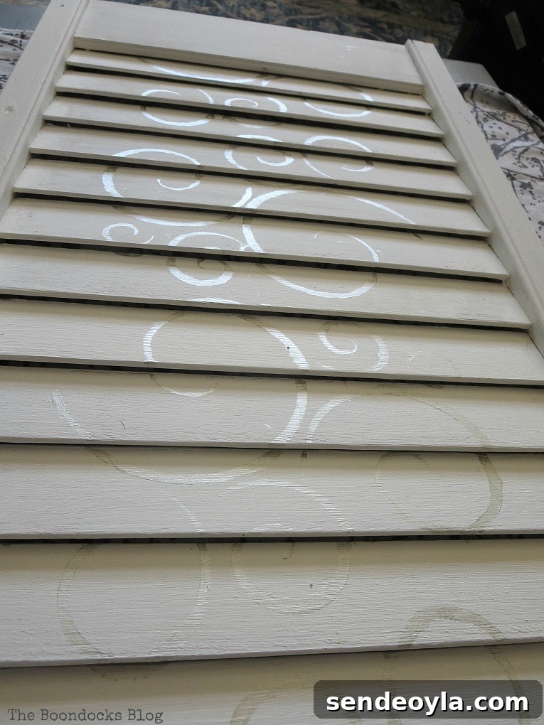 Shutter Stencil Art: How to Avoid Common Mistakes 9 Stencil painted down the middle of the shutter