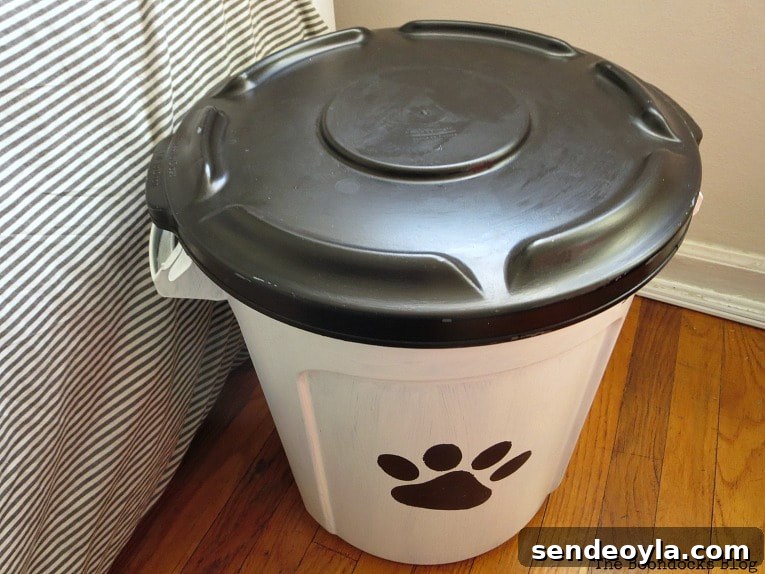 DIY Airtight Dog Food Storage Container 12 Top view of dog food storage container.