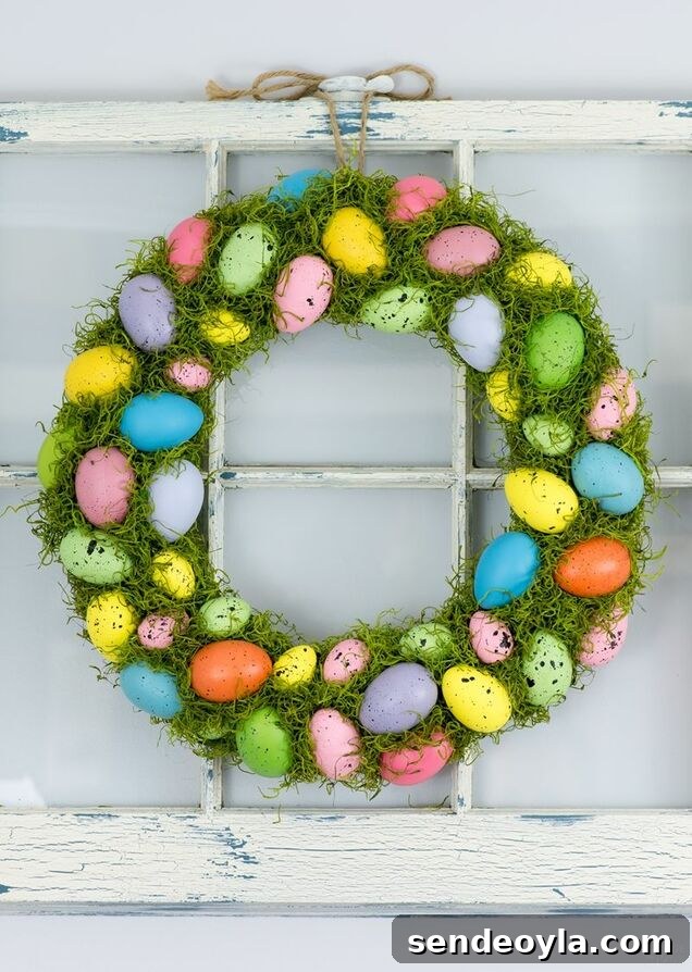 Spring wreath made with moss and eggs