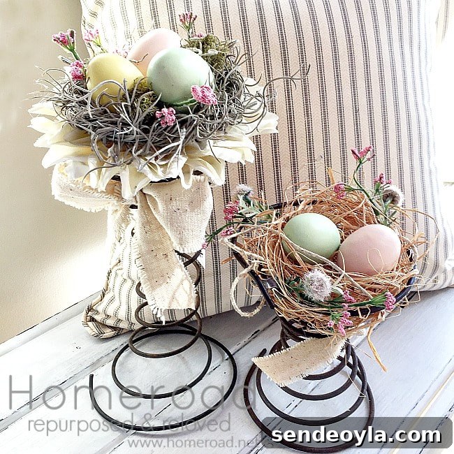 Bed springs repurposed into spring centerpieces
