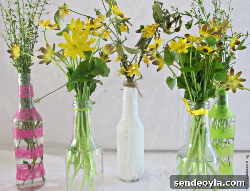 35 Spring Decor and DIY Ideas to Refresh Your Home and Garden 15 Glass bottles painted with nail polish and chalky finish paint