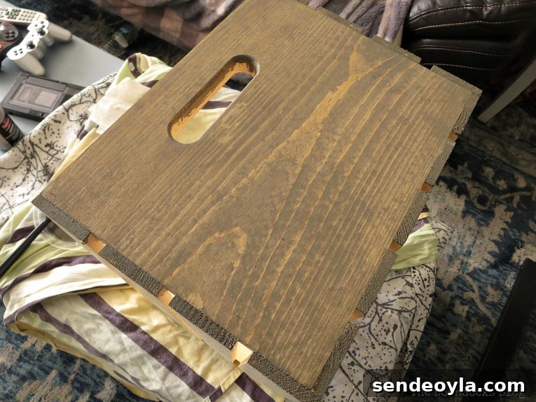 Stain Wooden Crates for a Professional Finish 5 Wooden crate after one coat of barnwood stain