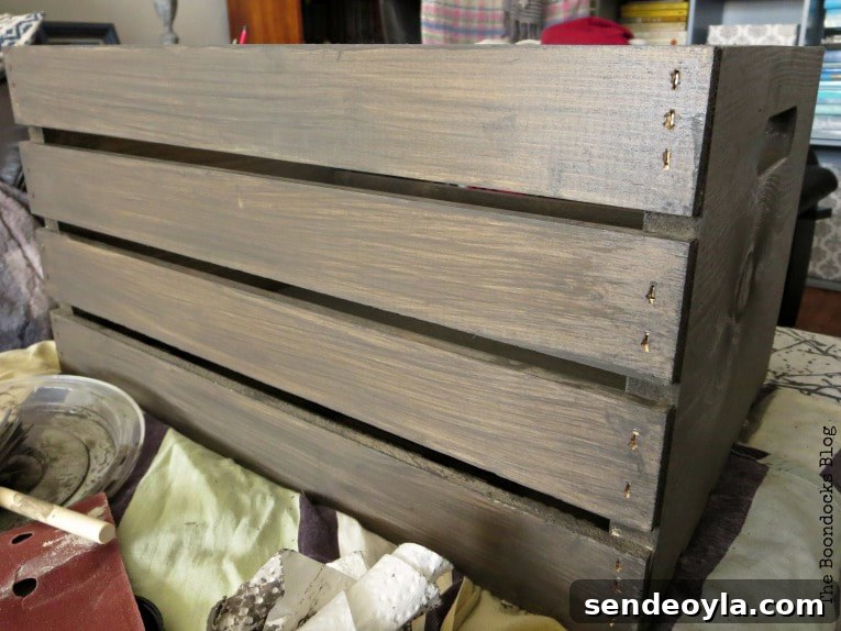 Stain Wooden Crates for a Professional Finish 7 Wooden crate after second coat of stain