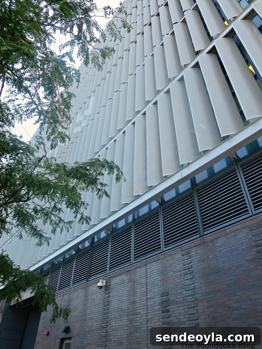Perforated Metal fins on building, A monumental Surprise at Hudson Square in New York, www.theboondocksblog.com