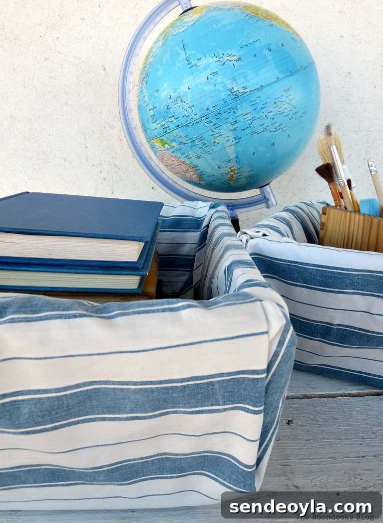 15 DIY Upcycle Ideas for Old Clothes 19 blue and white fabric baskets.