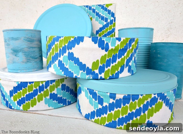 15 DIY Upcycle Ideas for Old Clothes 20 Tin can covered in fabric.