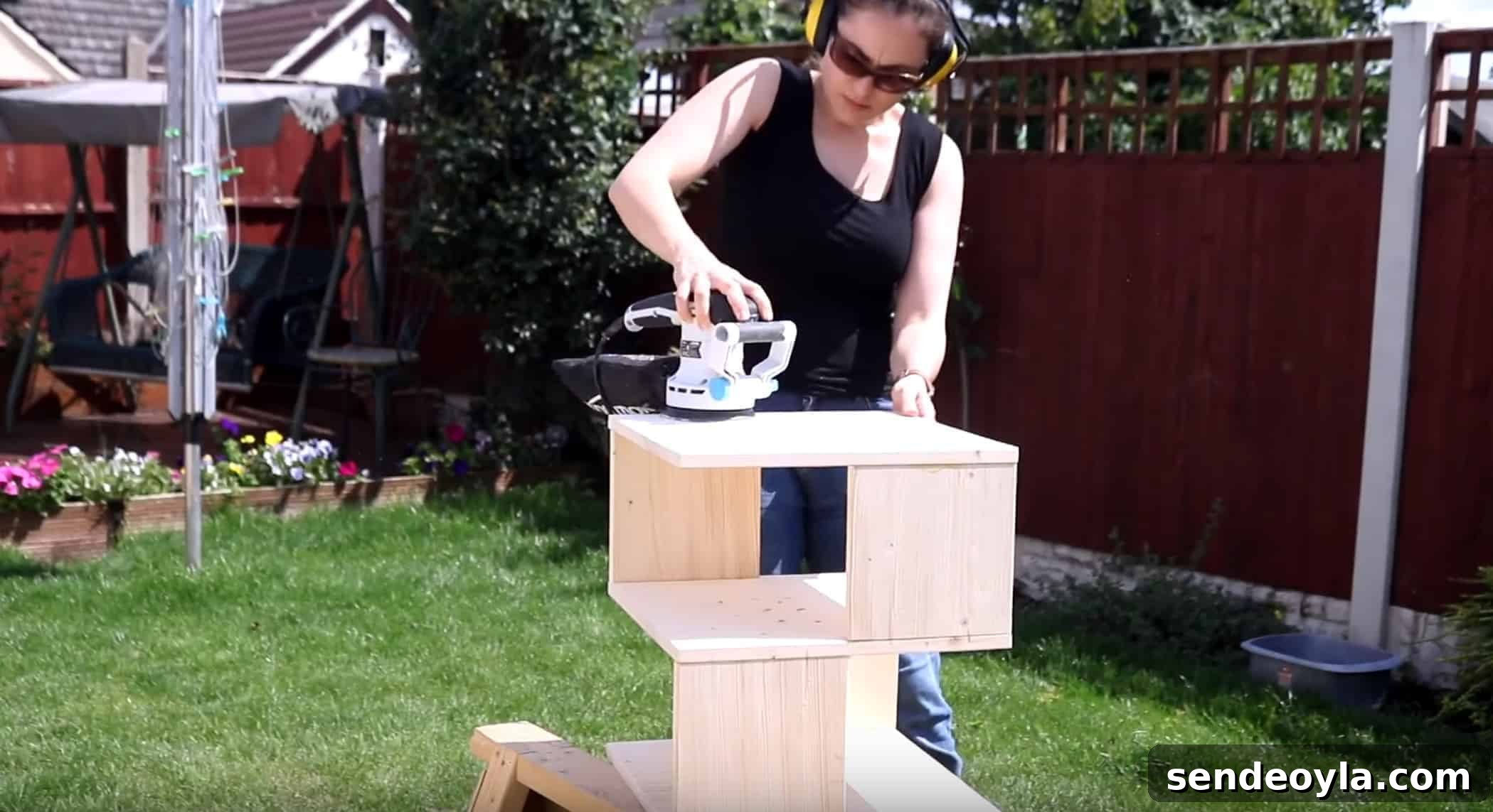 DIY S-Shaped Sculptural Side Table 15 sanding diy side table with orbit sander