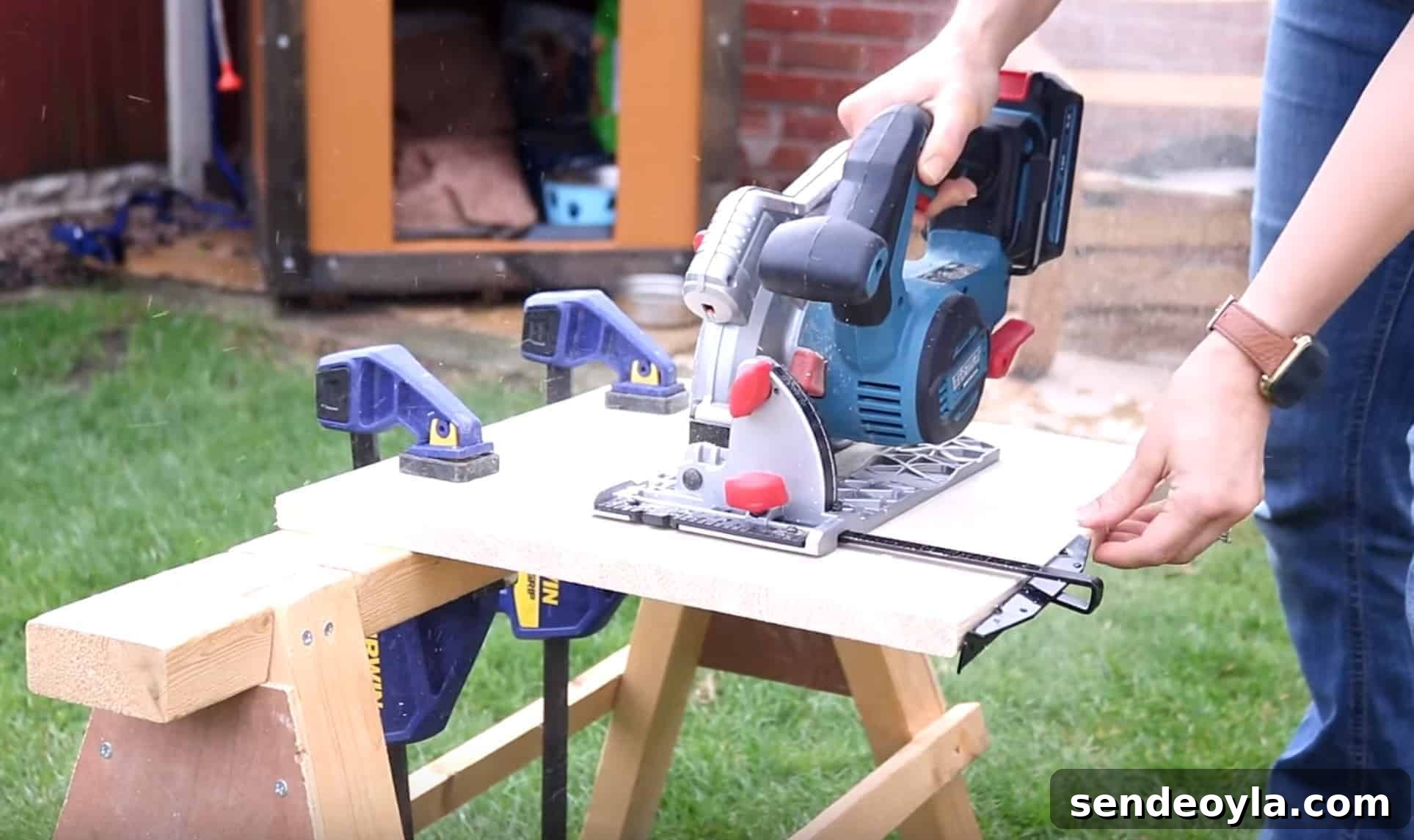DIY S-Shaped Sculptural Side Table 9 cutting square pine in to four with circular saw and track