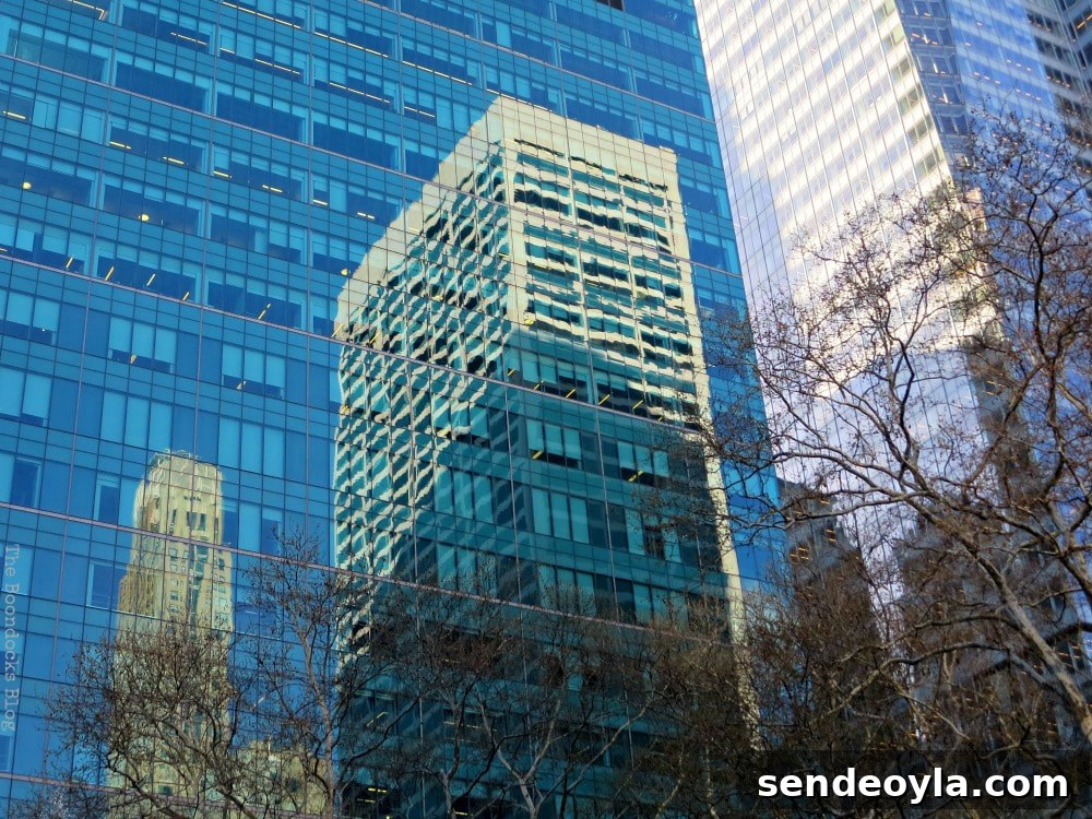 Discover Restored Bryant Park and Nearby Attractions 12 Buildings reflected on glass facade of skyscraper, A Visit to the Restored Bryant Park and its Surrounding Areas www.theboondocksblog.com