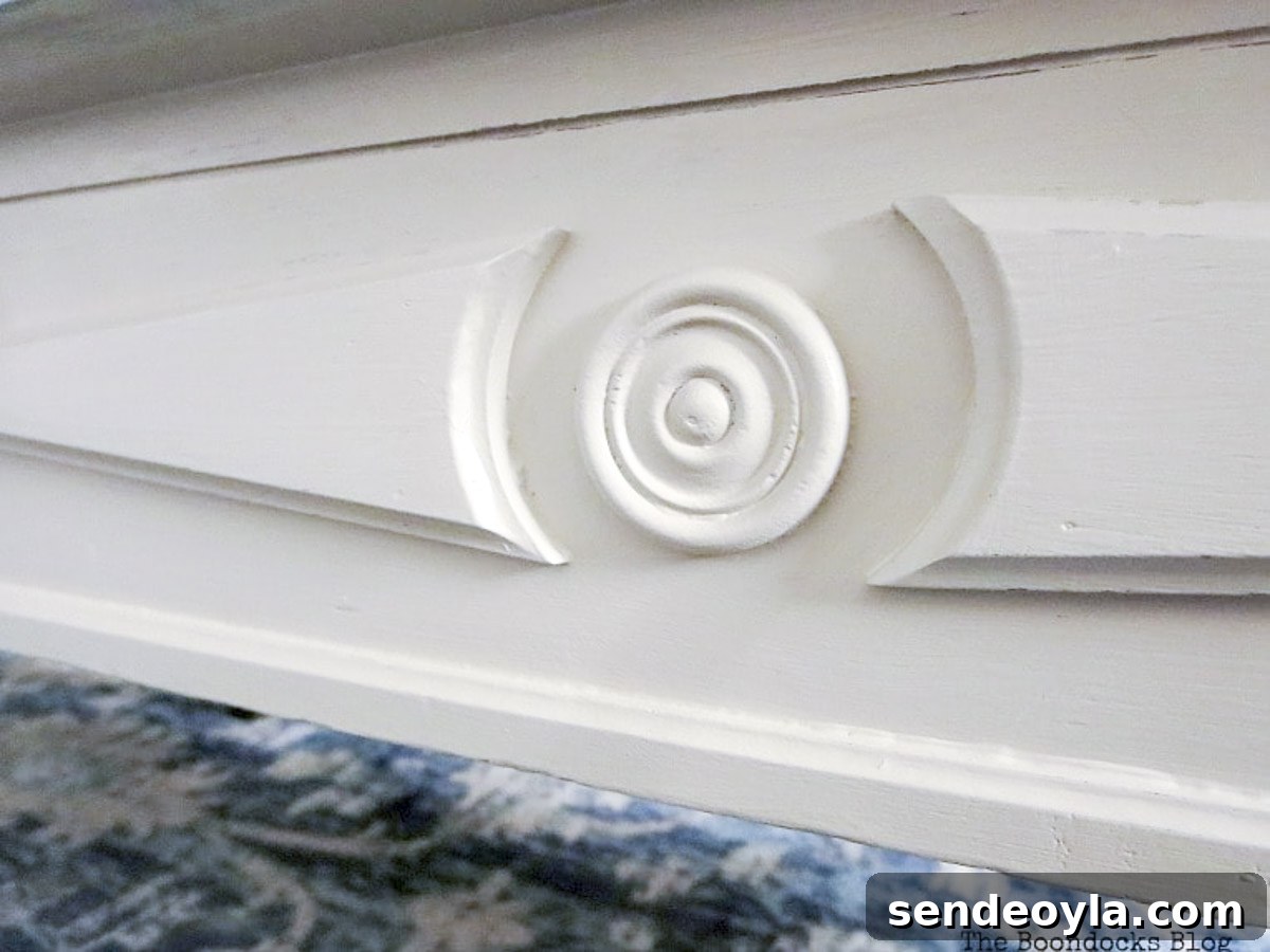 DIY Thrifted Coffee Table Makeover for a Modern Home 9 Closeup of wood inlay details on coffee table