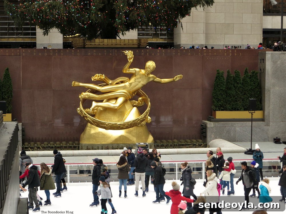 Prometheus Statue in the sunken plaza, A Visit to the Spectacular Tree at Rockefeller Center www.theboondocksblog.com