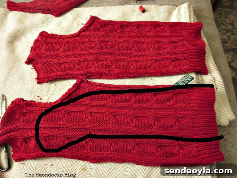 How to Make Christmas Stockings from Old Sweaters 6 Diagram of how the stocking was sewn, How to Make Easy Christmas Stockings from Sweaters