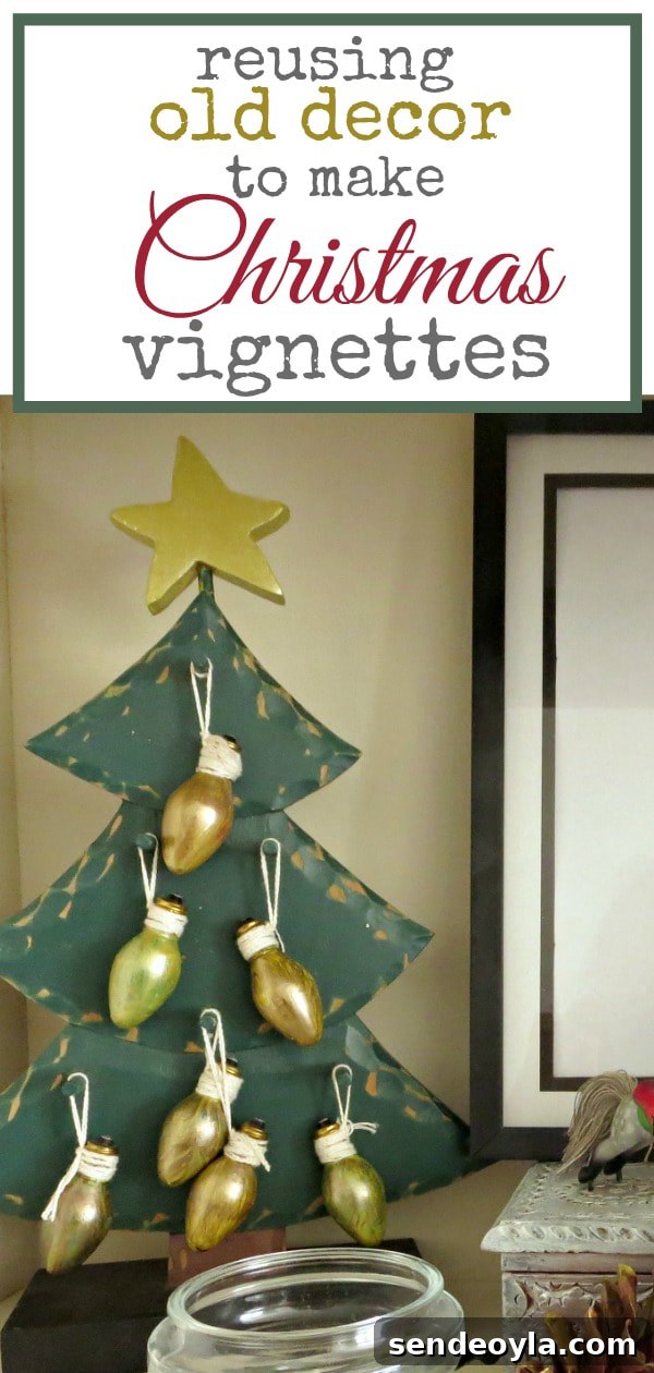 Upcycle Old Decor into Bright Christmas Vignettes 23 Taking old decor and reusing it to give your Christmas vignettes a fresh look, #upcycle #olddecor #makeover #Christmasvignette #vintage How to Reuse Old Decor to Make Bright Christmas Vignettes www.theboondocksblog.com