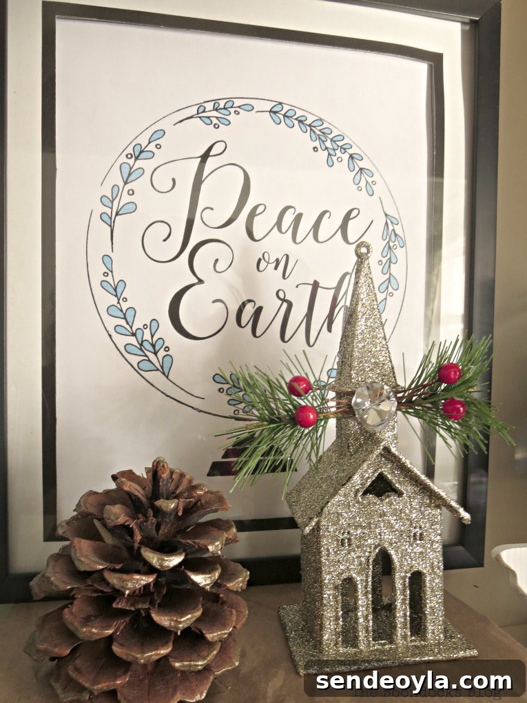 Upcycle Old Decor into Bright Christmas Vignettes 6 Picture frame with printable, How to Reuse Old Decor to Make Bright Christmas Vignettes www.theboondocksblog.com