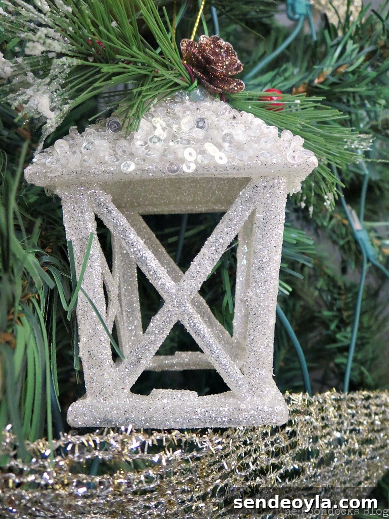 White glitter candle house ornament