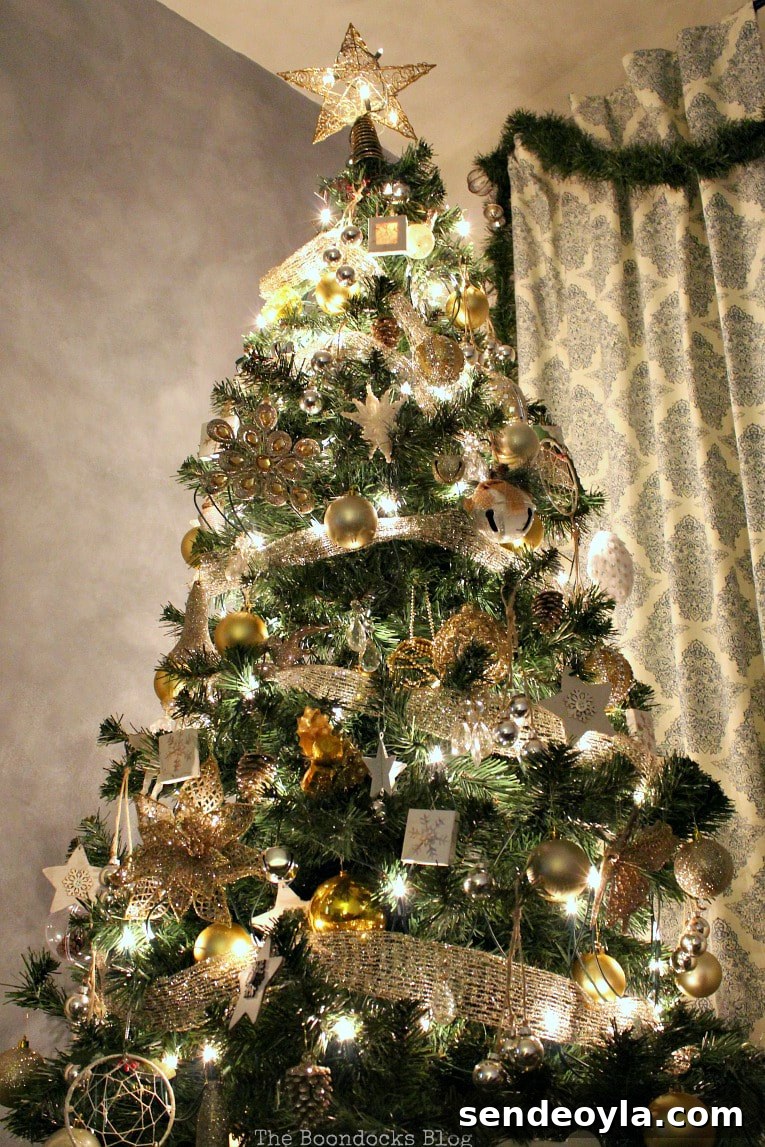 Tree lit up at night