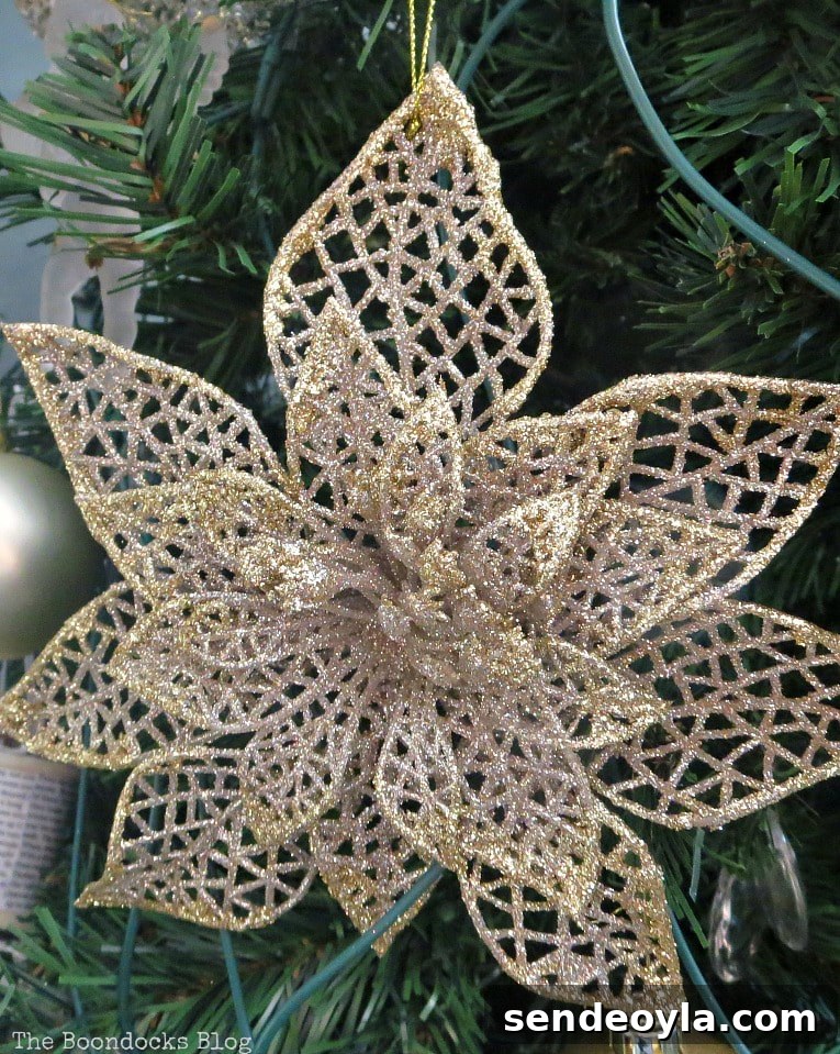 Gold glitter flower ornament