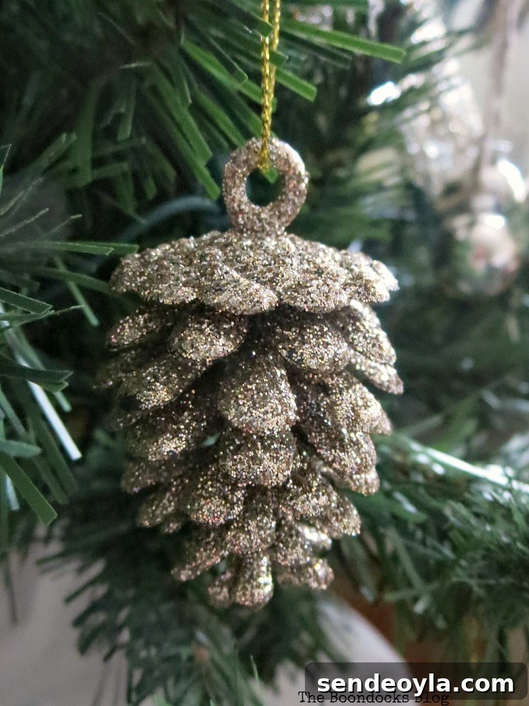 Gold glitter pine cone ornament