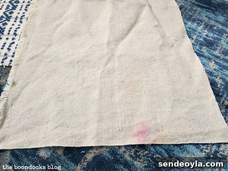 DIY Throw Pillows from Fabric Scraps: 5 Creative Ideas 15 linen fabric with red stain, How to Make Easy Pillows out of Fabric Remnants 5 ways www.theboondocksblog.com