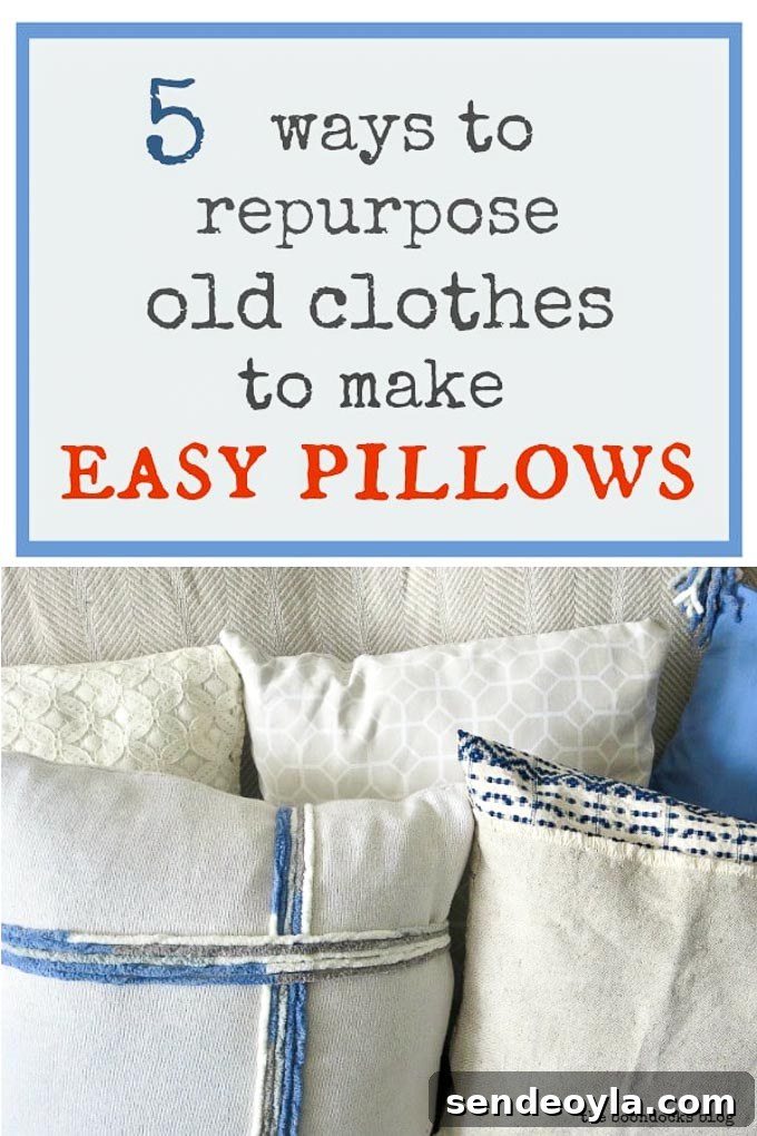 DIY Throw Pillows from Fabric Scraps: 5 Creative Ideas 21 5 pillows made with fabric remnants of old clothes and sheets, #repurposedclothes #repurposedsheets #easypillowcovers #recycle #lacepillowcovers #sweaterpillow #teatowelpillowcover #fringedpillowcover #pillowcoverwithtassels How to Make Easy Pillows out of Fabric Remnants 5 ways www.theboondocksblog.com