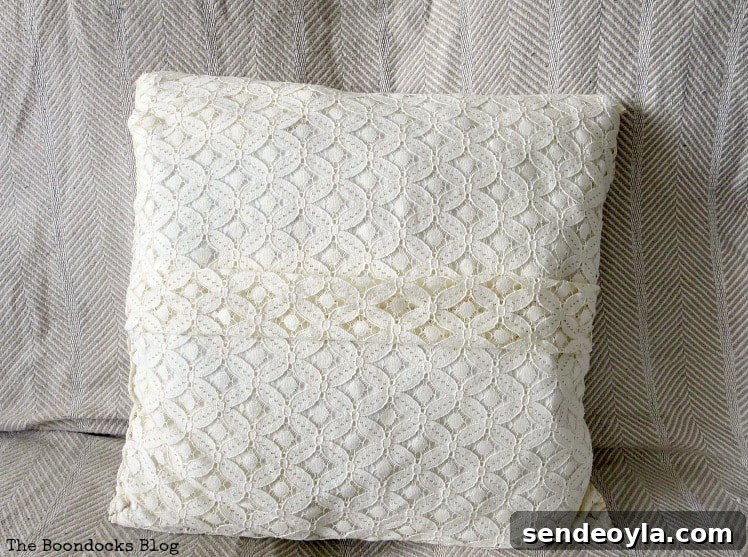 DIY Throw Pillows from Fabric Scraps: 5 Creative Ideas 8 lace pillowcase with pleat in the center, How to Make Easy Pillows out of Fabric Remnants 5 ways www.theboondocksblog.com