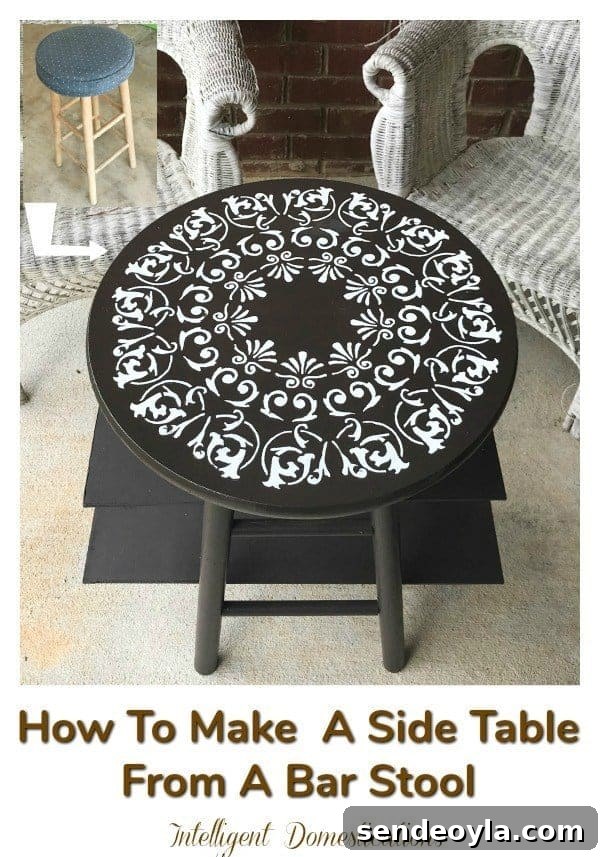 Upcycled bar stool as an unusual side table