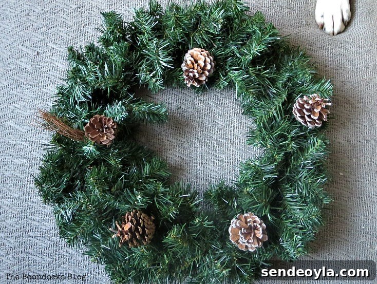 basic pine wreath with pine cones