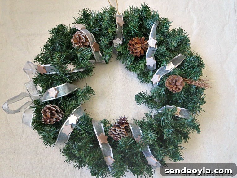 wreath with ribbon and metallic stars