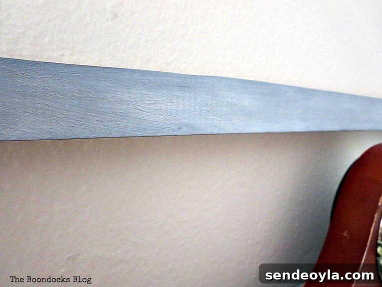 How to Add a Metallic Finish to a Painted Wood Shelf 11 Handle of shelf details, A Super Easy Way to Add Shimmer to a Shelf, theboondocksblog