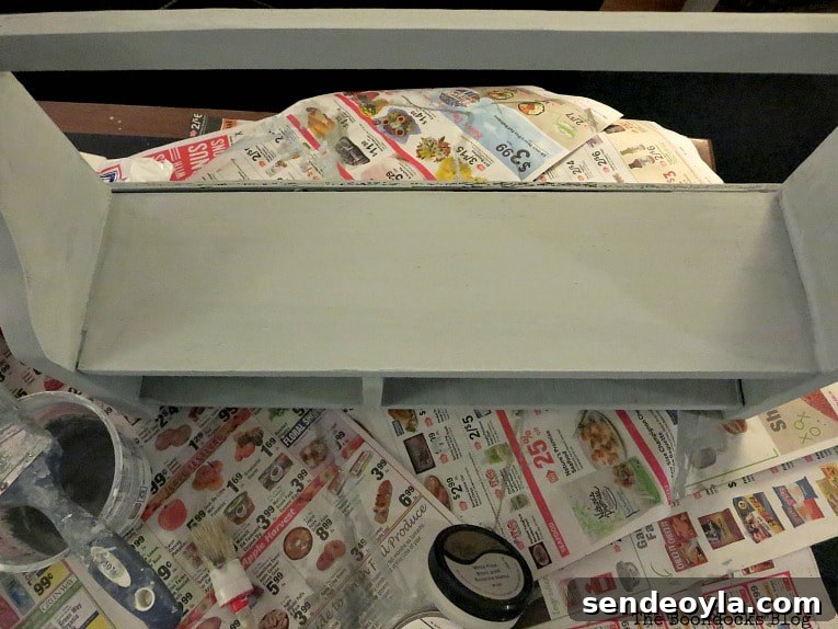 How to Add a Metallic Finish to a Painted Wood Shelf 4 painted shelf with Old Fashioned Milk Paint, A Super Easy Way to Add Shimmer to a Shelf, theboondocksblog