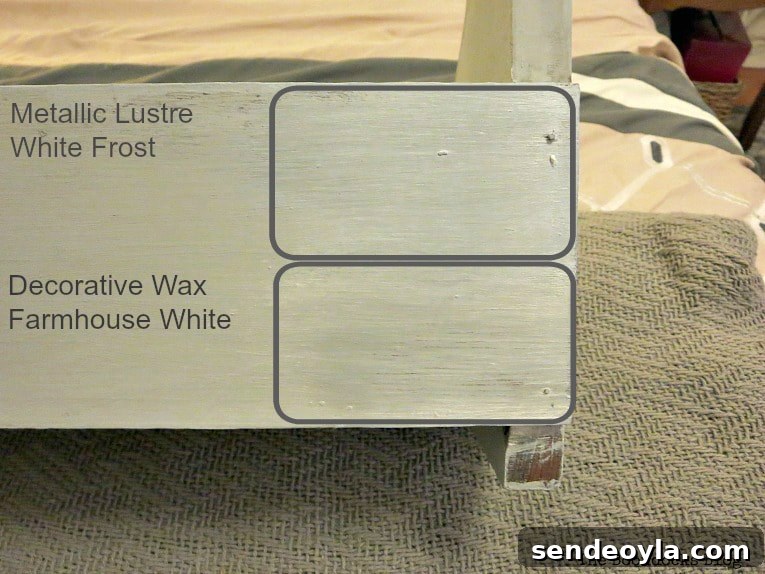 How to Add a Metallic Finish to a Painted Wood Shelf 6 Two decorative waxes on the wood, A Super Easy Way to Add Shimmer to a Shelf, theboondocksblog