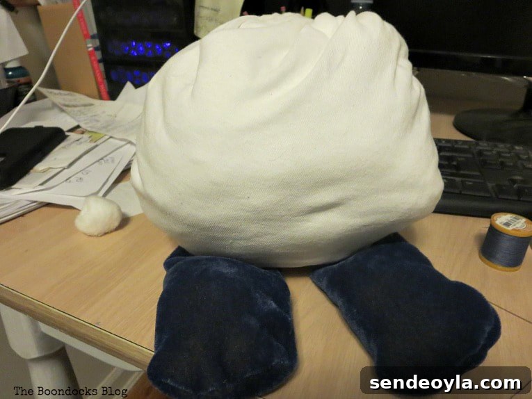 sewing the legs onto the body