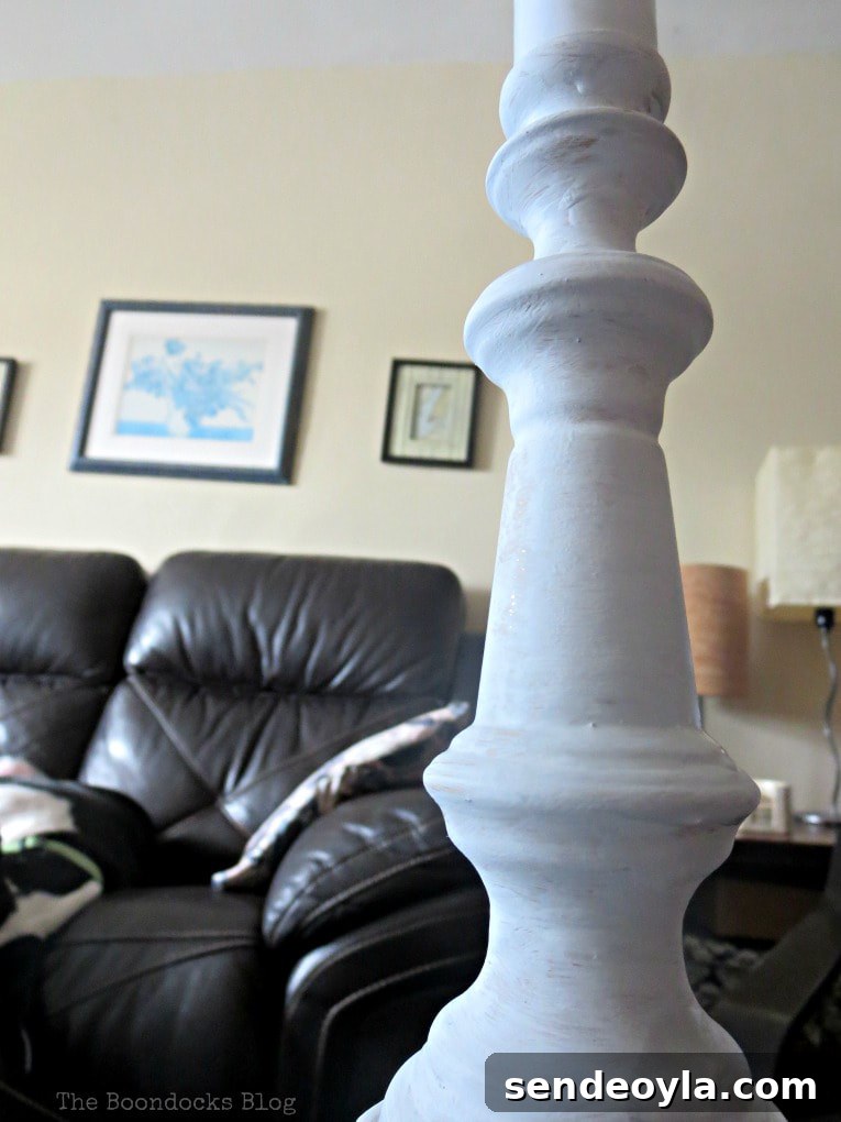 Turn a Lamp Base Into Faux Stone with Paint 4 Painting the lamp with chalky finish paint.