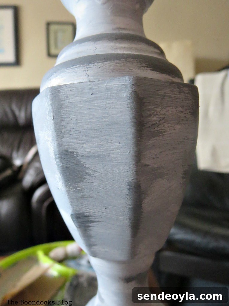 Turn a Lamp Base Into Faux Stone with Paint 6 Close up of painted layers of light grey.