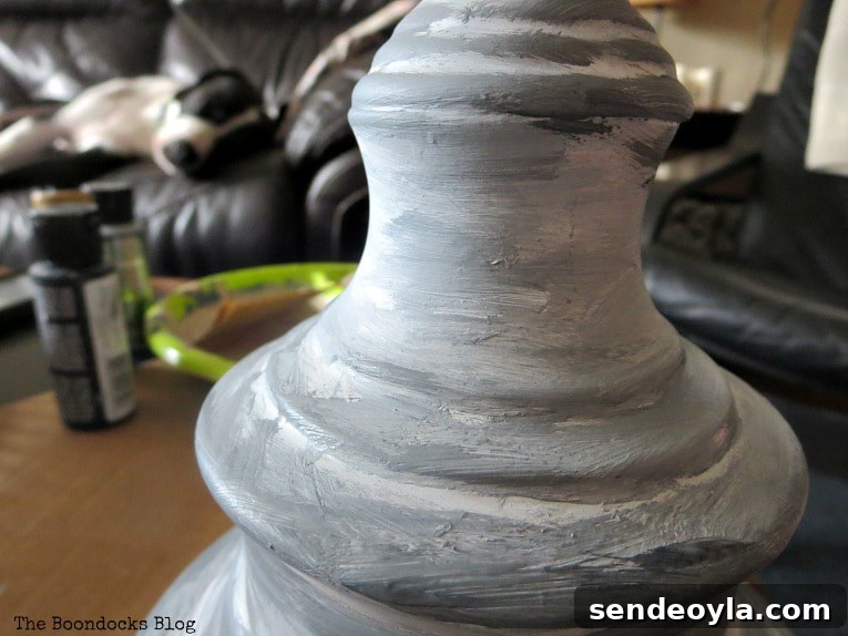 Turn a Lamp Base Into Faux Stone with Paint 7 Dry brushing the lamp base.