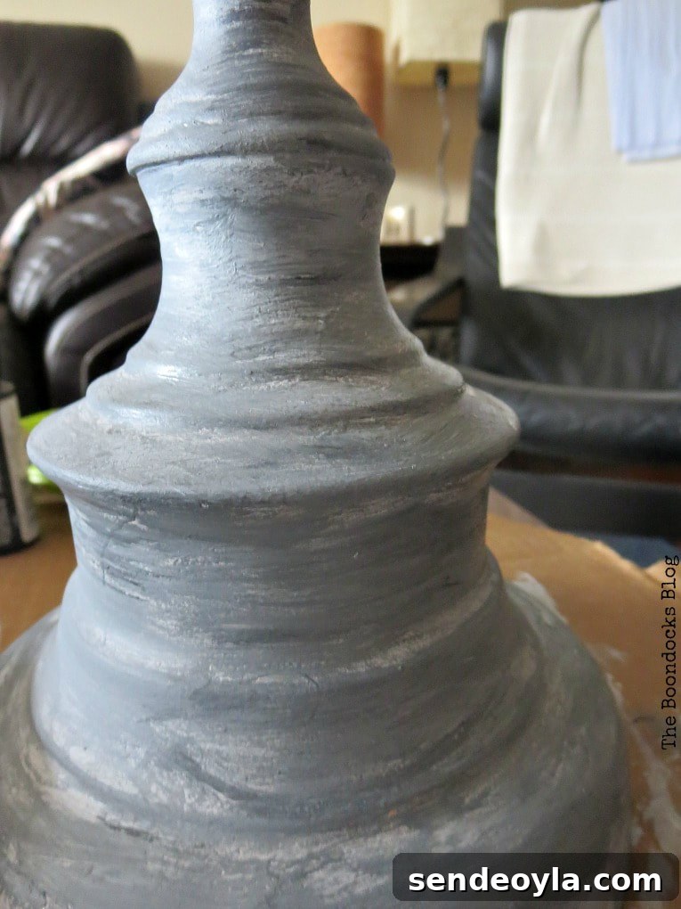 Turn a Lamp Base Into Faux Stone with Paint 9 Close up of lamp base painted like stone.