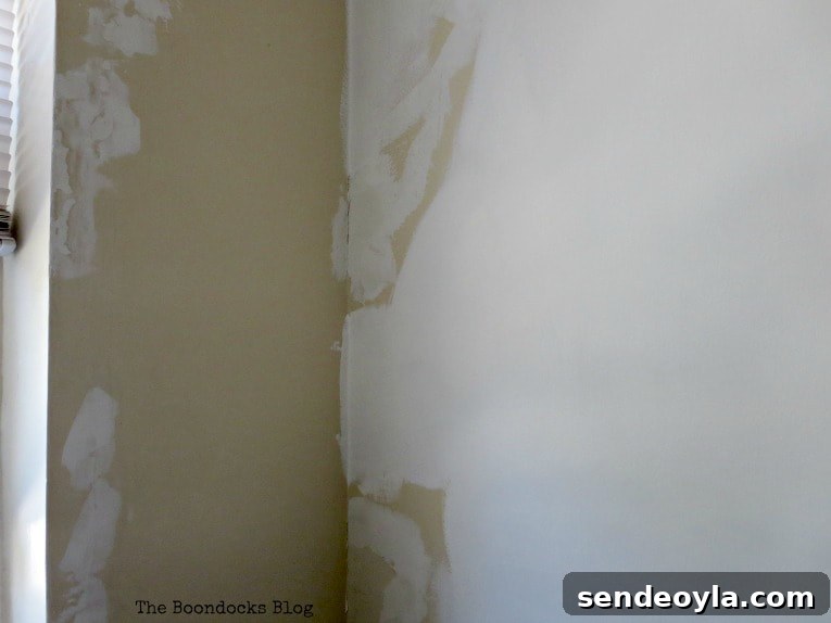 How to Paint a Cloud Accent Wall: DIY Step-by-Step Guide 3 Corner of the wall with mismatched yellow and white paint.