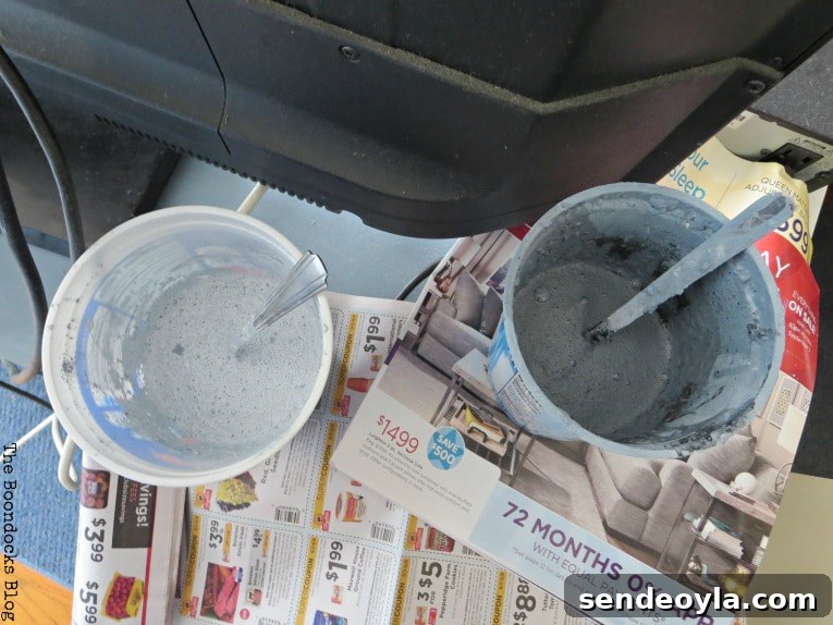 How to Paint a Cloud Accent Wall: DIY Step-by-Step Guide 7 Miixed batches of milk paint in two containers.