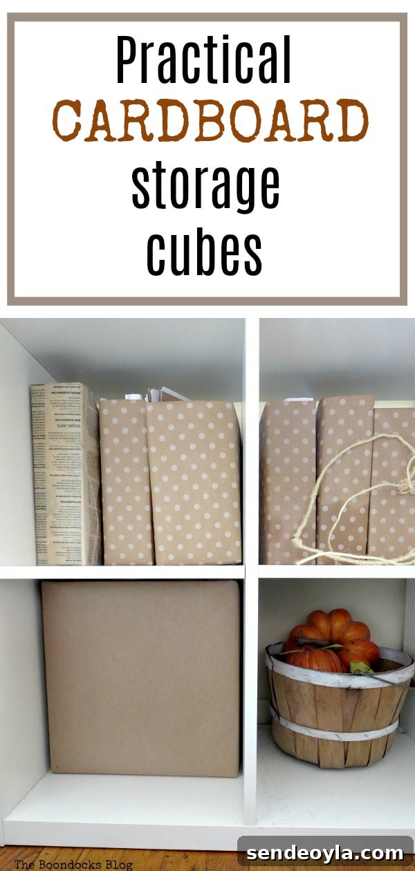 DIY Cardboard Paper Organizer for Your Desk 14 Using cardboard boxes as storage cubes for the Kallax storage bin, #storagebins #storagecubes #paperprojects #easystorage #practicalideas #Kallaxstorage How to Make Practical Cardboard Paper Cubes for Storage www.theboondocksblog.com