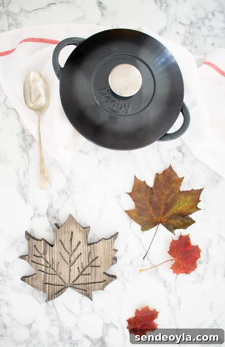 Build Your Own Wooden Maple Leaf Trivet 2 maple leaf trivet with cast iron pan