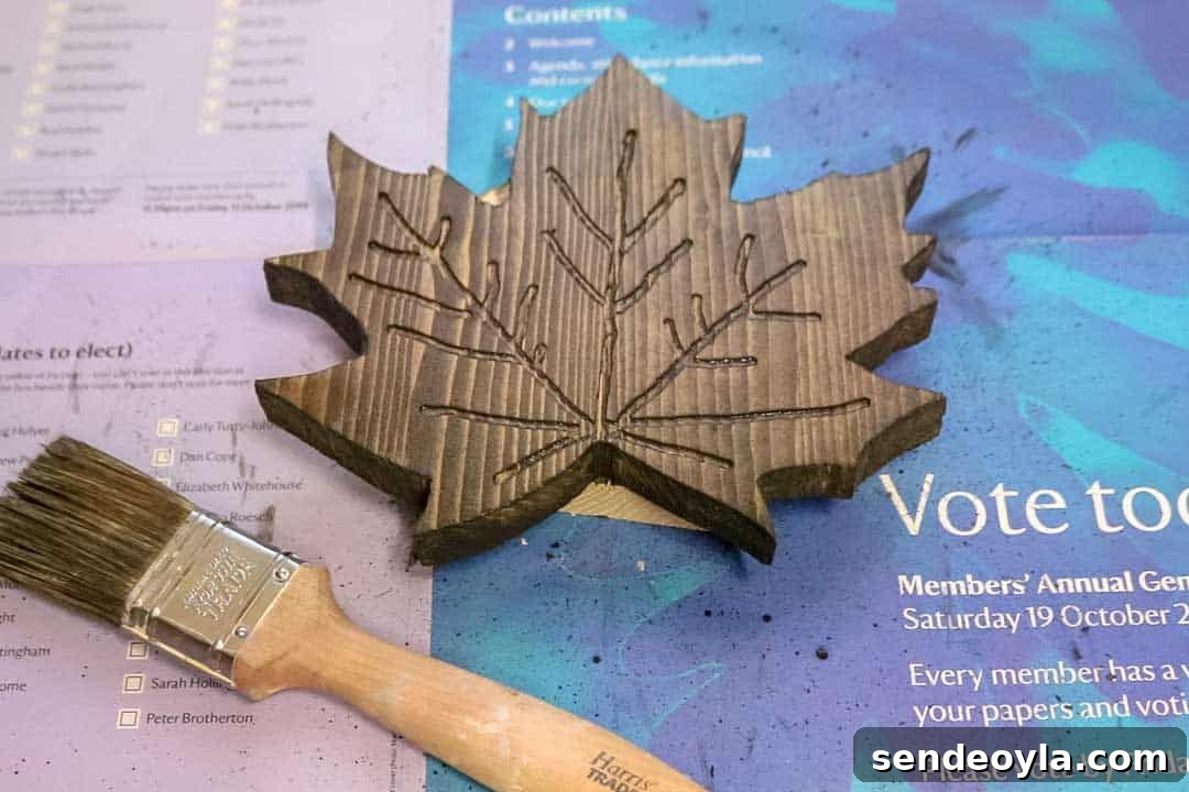 Build Your Own Wooden Maple Leaf Trivet 22 staining wooden maple leaf