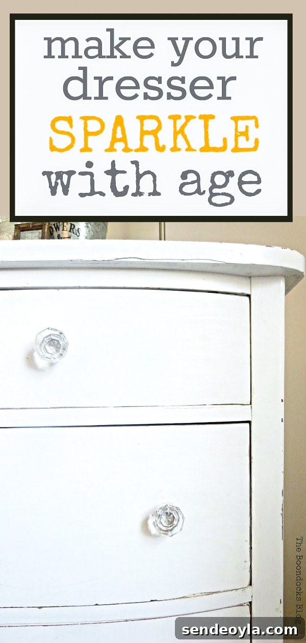 How to Make Furniture Shine with Crystal Dresser Knobs 14 white distressed vintage dresser with glass knobs, #dresser #vintagefurniture #glassknobs #distressedfurniture #bling #shinyknobs How to Make your Dresser Sparkle with Age www.theboondocksblog.com