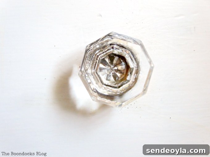How to Make Furniture Shine with Crystal Dresser Knobs 6 closeup of glass knob. How to Make your Dresser Sparkle with Age www.theboondocksblog.com