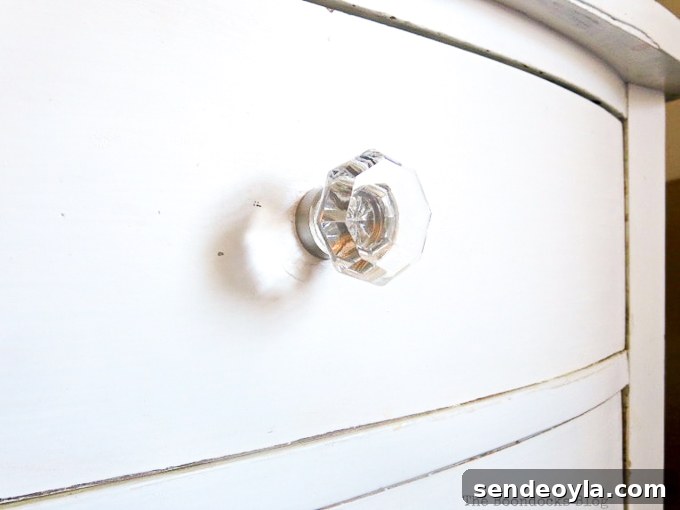 How to Make Furniture Shine with Crystal Dresser Knobs 7 glass knob with nickel base, How to Make your Dresser Sparkle with Age www.theboondocksblog.com