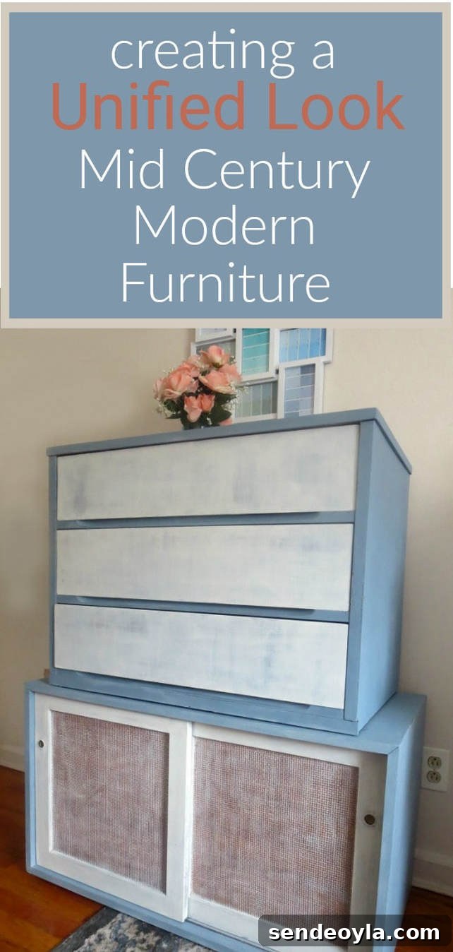 How to Pair Mid-Century Modern Furniture for a Cohesive Look 14 MCM dresser and sideboard in white and slate, #DIYproject #Midcenturymodernfurniture #MCMfurniture #paintedfurniture #oldfashionedmilkpaint #milkpaint How to Pair MCM Furniture to Get One Unified Look www.theboondocksblog.com