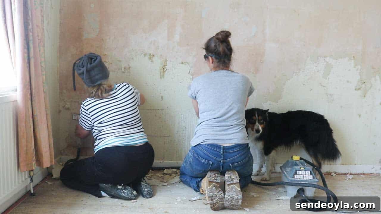 How to Use a Wallpaper Stripper to Remove Old Wallpaper 10 wallpaper removal by a mum and daughter using a steamer