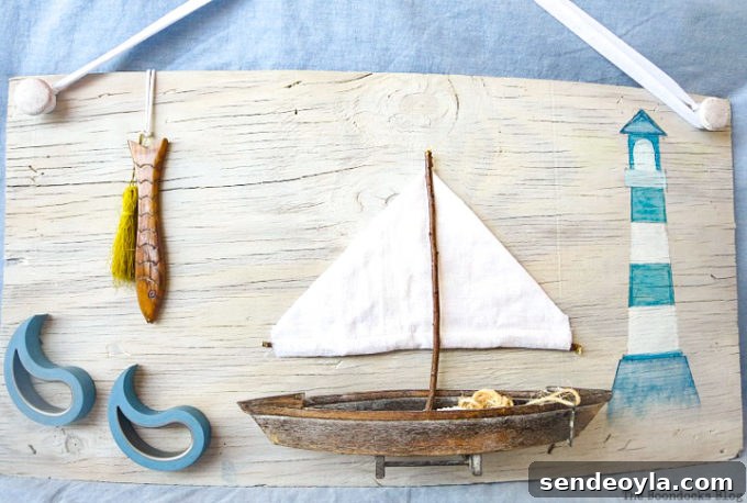 Coastal Wall Art Made from Repurposed Beach Finds 14 Completed seaside wall art made from repurposed items