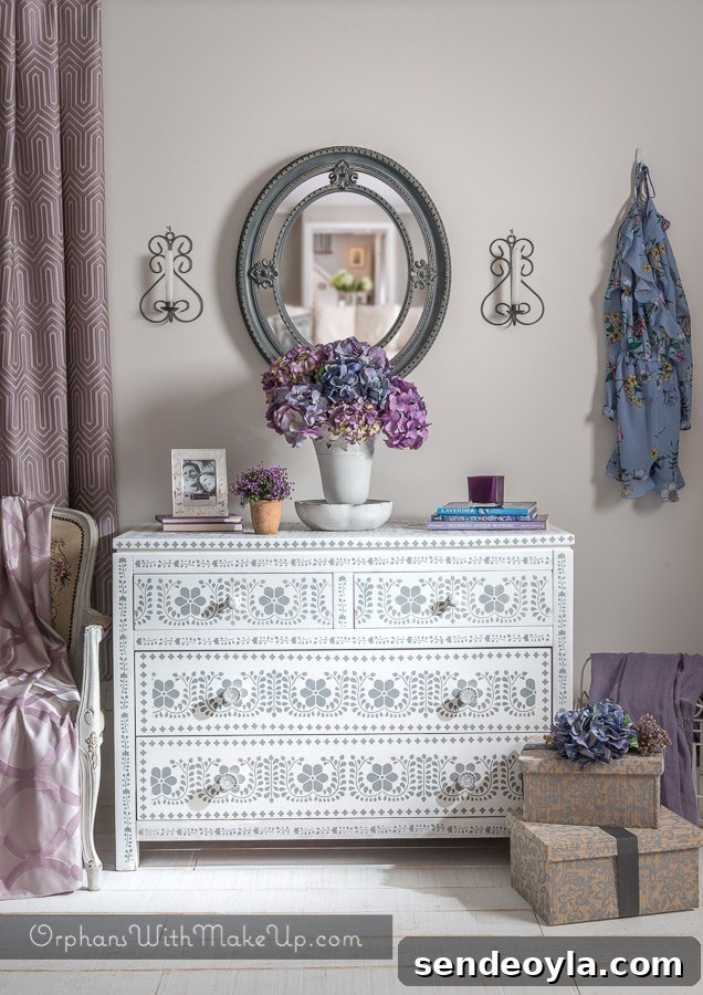 How to Use a Mood Board to Improve Your DIY Projects 5 Stenciled white dresser example