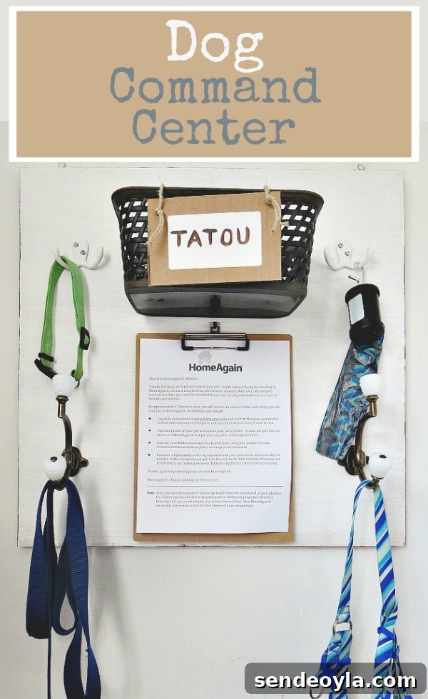 Command Center with Dog Essentials to help keep your pet's things organized and handy with text overlay.
